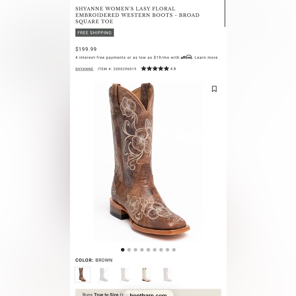 Shyanne Women's Brown Floral Embroidered Western Boots size 9